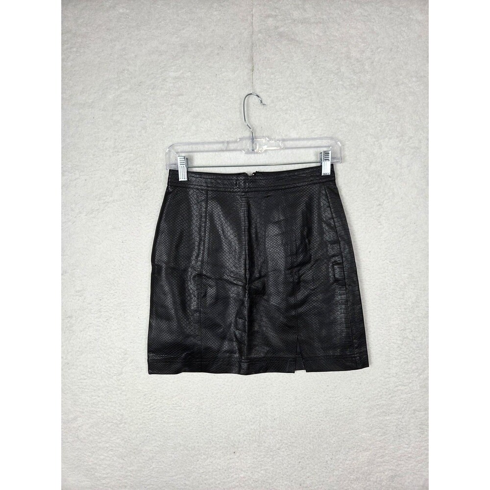 Shinestar Mini Skirt S Black Vegan Leather Snakeskin Slit Going Out Party Club